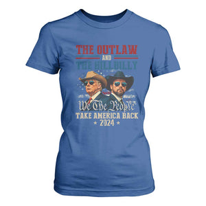 Trump Vance 2024 T Shirt For Women The Outlaw and The Hillbilly Take America Back Retro American Flag TS02 Royal Blue Print Your Wear