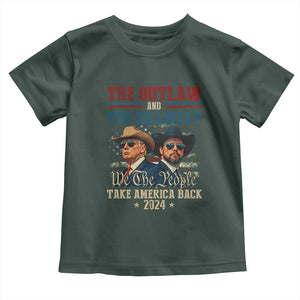 Trump Vance 2024 Toddler T Shirt The Outlaw and The Hillbilly Take America Back Retro American Flag TS02 Dark Forest Green Print Your Wear