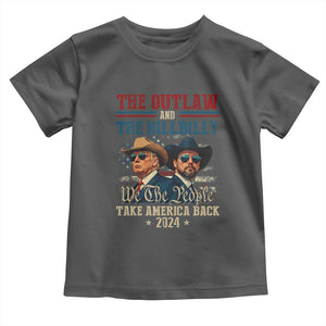 Trump Vance 2024 Toddler T Shirt The Outlaw and The Hillbilly Take America Back Retro American Flag TS02 Dark Heather Print Your Wear