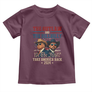 Trump Vance 2024 Toddler T Shirt The Outlaw and The Hillbilly Take America Back Retro American Flag TS02 Maroon Print Your Wear