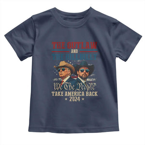 Trump Vance 2024 Toddler T Shirt The Outlaw and The Hillbilly Take America Back Retro American Flag TS02 Navy Print Your Wear