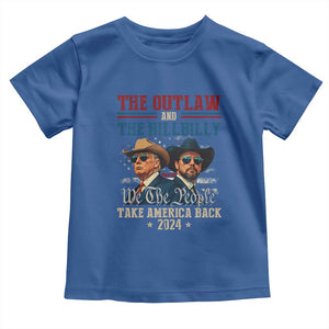 Trump Vance 2024 Toddler T Shirt The Outlaw and The Hillbilly Take America Back Retro American Flag TS02 Royal Blue Print Your Wear