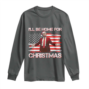 Christmas Trump Long Sleeve Shirt Ill Be Home For Xmas Retro American Flag TS02 Dark Heather Print Your Wear