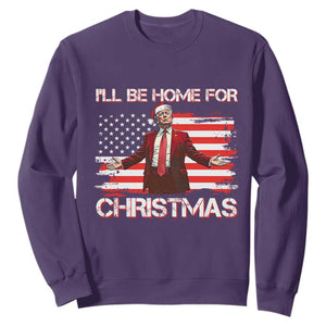 Christmas Trump Sweatshirt Ill Be Home For Xmas Retro American Flag TS02 Purple Print Your Wear