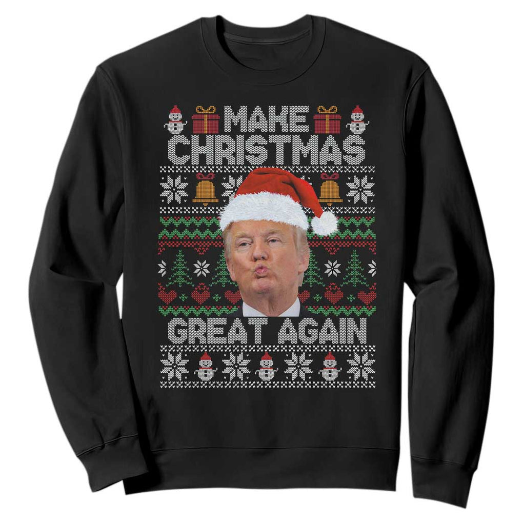 Funny Christmas Trump Sweatshirt Make Xmas Great Again Donald Kiss Pajamas TS02 Black Print Your Wear