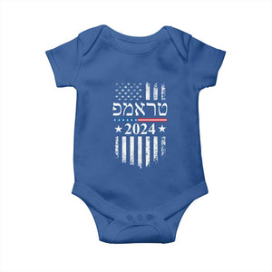 Trump 2024 In Hebrew Baby Onesie Jewish Israel Support American Flag TS02 Royal Blue Print Your Wear