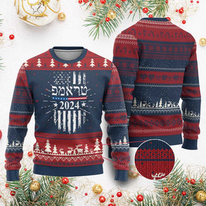 Trump 2024 In Hebrew Ugly Christmas Sweater Jewish Israel Support American Flag TS02 Burgundy Print Your Wear