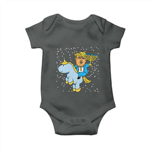 Funny Hanukkah Trump Baby Onesie Riding Unicorn Menorah Jewish Chanukah Gift TS02 Dark Heather Print Your Wear