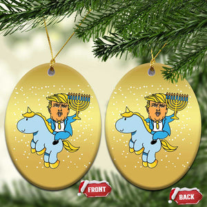 Funny Hanukkah Trump Christmas Ornament Riding Unicorn Menorah Jewish Chanukah Gift TS02 Oval Gold Print Your Wear