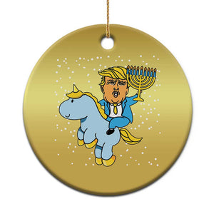 Funny Hanukkah Trump Christmas Ornament Riding Unicorn Menorah Jewish Chanukah Gift TS02 Print Your Wear