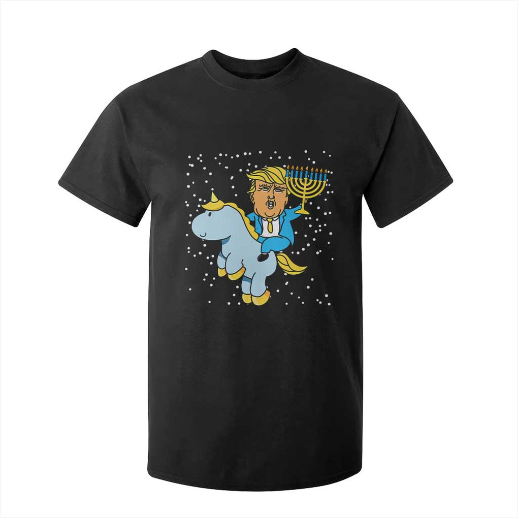 Funny Hanukkah Trump T Shirt For Kid Riding Unicorn Menorah Jewish Chanukah Gift TS02 Black Print Your Wear