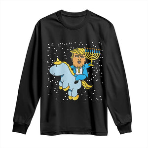 Funny Hanukkah Trump Long Sleeve Shirt Riding Unicorn Menorah Jewish Chanukah Gift TS02 Black Print Your Wear