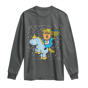 Funny Hanukkah Trump Long Sleeve Shirt Riding Unicorn Menorah Jewish Chanukah Gift TS02 Dark Heather Print Your Wear