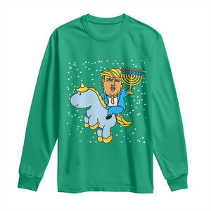 Funny Hanukkah Trump Long Sleeve Shirt Riding Unicorn Menorah Jewish Chanukah Gift TS02 Irish Green Print Your Wear