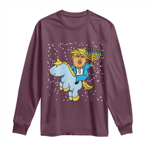 Funny Hanukkah Trump Long Sleeve Shirt Riding Unicorn Menorah Jewish Chanukah Gift TS02 Maroon Print Your Wear