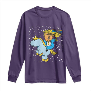 Funny Hanukkah Trump Long Sleeve Shirt Riding Unicorn Menorah Jewish Chanukah Gift TS02 Purple Print Your Wear