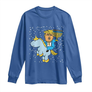 Funny Hanukkah Trump Long Sleeve Shirt Riding Unicorn Menorah Jewish Chanukah Gift TS02 Royal Blue Print Your Wear