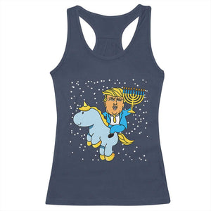 Funny Hanukkah Trump Racerback Tank Top Riding Unicorn Menorah Jewish Chanukah Gift TS02 Navy Print Your Wear