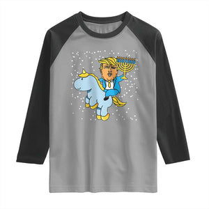 Funny Hanukkah Trump Raglan Shirt Riding Unicorn Menorah Jewish Chanukah Gift TS02 Sport Gray Black Print Your Wear