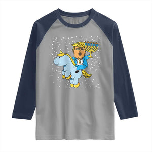 Funny Hanukkah Trump Raglan Shirt Riding Unicorn Menorah Jewish Chanukah Gift TS02 Sport Gray Navy Print Your Wear