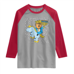 Funny Hanukkah Trump Raglan Shirt Riding Unicorn Menorah Jewish Chanukah Gift TS02 Sport Gray Red Print Your Wear