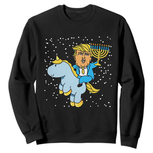 Funny Hanukkah Trump Sweatshirt Riding Unicorn Menorah Jewish Chanukah Gift TS02 Black Print Your Wear