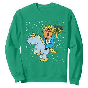 Funny Hanukkah Trump Sweatshirt Riding Unicorn Menorah Jewish Chanukah Gift TS02 Irish Green Print Your Wear