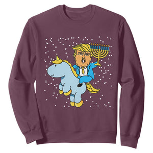 Funny Hanukkah Trump Sweatshirt Riding Unicorn Menorah Jewish Chanukah Gift TS02 Maroon Print Your Wear