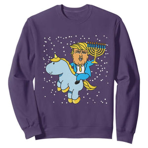 Funny Hanukkah Trump Sweatshirt Riding Unicorn Menorah Jewish Chanukah Gift TS02 Purple Print Your Wear