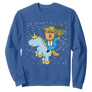 Funny Hanukkah Trump Sweatshirt Riding Unicorn Menorah Jewish Chanukah Gift TS02 Royal Blue Print Your Wear