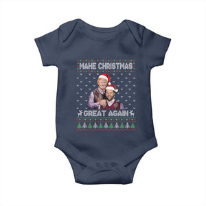 Christmas Trump Vance Baby Onesie Make Xmas Great Again Funny Republicans Ugly Sweater TS02 Navy Print Your Wear