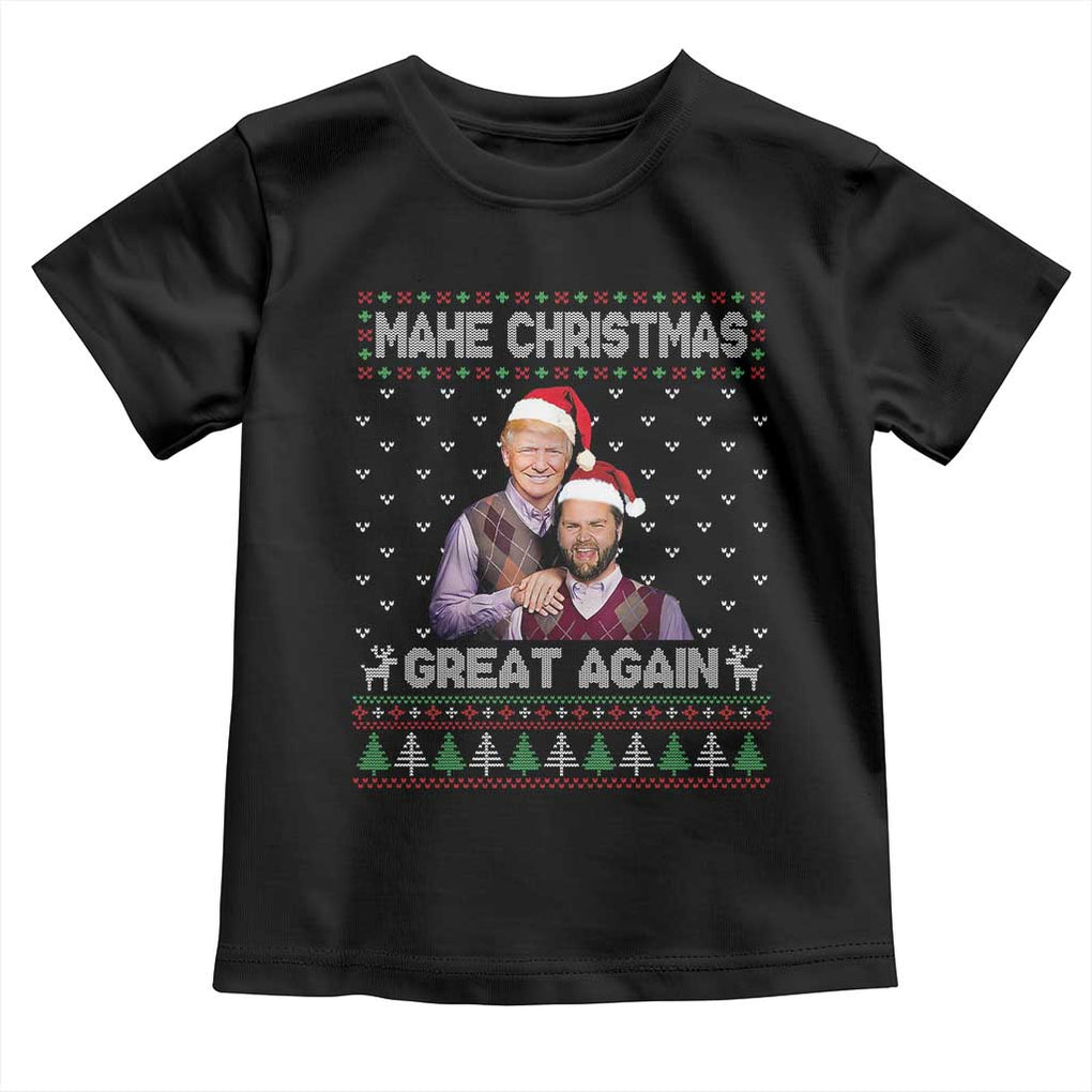 Christmas Trump Vance Toddler T Shirt Make Xmas Great Again Funny Republicans Ugly Sweater TS02 Black Print Your Wear