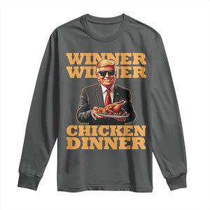 Trump Won 2024 Winner Long Sleeve Shirt Funny Winner Chicken Dinner TS02 Dark Heather Print Your Wear