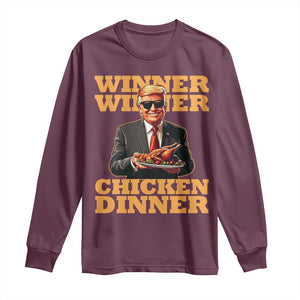 Trump Won 2024 Winner Long Sleeve Shirt Funny Winner Chicken Dinner TS02 Maroon Print Your Wear