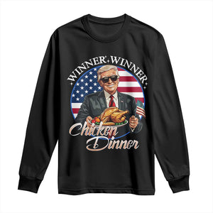 Trump Won 2024 Winner Long Sleeve Shirt Funny Winner Chicken Dinner American Flag TS02 Black Print Your Wear