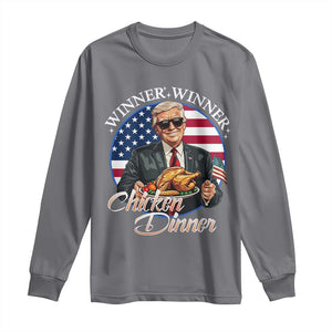 Trump Won 2024 Winner Long Sleeve Shirt Funny Winner Chicken Dinner American Flag TS02 Charcoal Print Your Wear