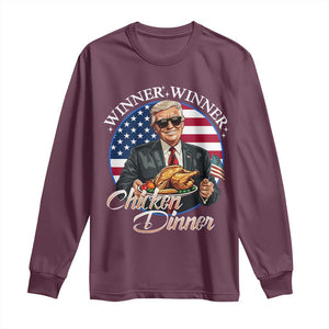 Trump Won 2024 Winner Long Sleeve Shirt Funny Winner Chicken Dinner American Flag TS02 Maroon Print Your Wear