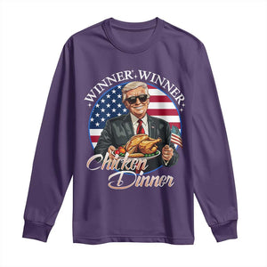 Trump Won 2024 Winner Long Sleeve Shirt Funny Winner Chicken Dinner American Flag TS02 Purple Print Your Wear