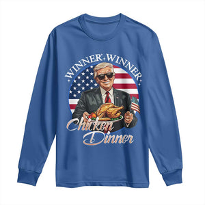 Trump Won 2024 Winner Long Sleeve Shirt Funny Winner Chicken Dinner American Flag TS02 Royal Blue Print Your Wear