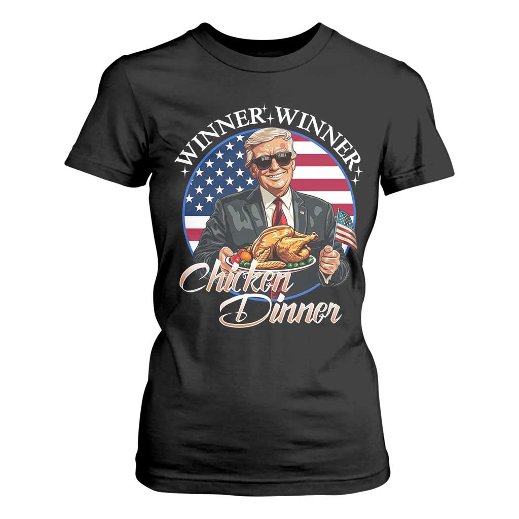 Trump Won 2024 Winner T Shirt For Women Funny Winner Chicken Dinner American Flag TS02 Black Print Your Wear