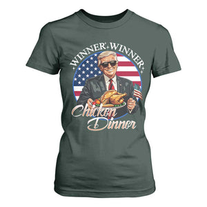 Trump Won 2024 Winner T Shirt For Women Funny Winner Chicken Dinner American Flag TS02 Dark Forest Green Print Your Wear