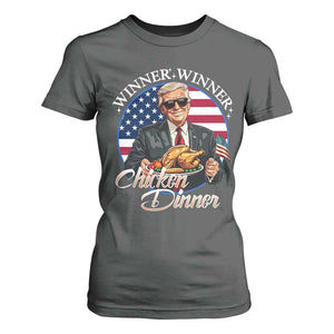 Trump Won 2024 Winner T Shirt For Women Funny Winner Chicken Dinner American Flag TS02 Dark Heather Print Your Wear