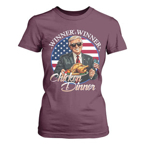 Trump Won 2024 Winner T Shirt For Women Funny Winner Chicken Dinner American Flag TS02 Maroon Print Your Wear