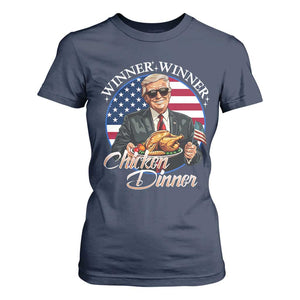 Trump Won 2024 Winner T Shirt For Women Funny Winner Chicken Dinner American Flag TS02 Navy Print Your Wear