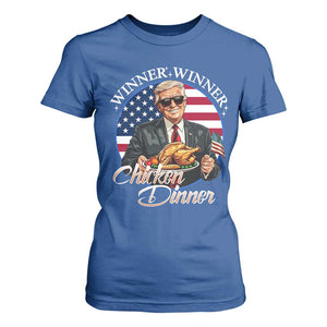 Trump Won 2024 Winner T Shirt For Women Funny Winner Chicken Dinner American Flag TS02 Royal Blue Print Your Wear