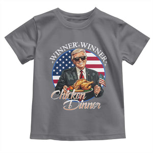 Trump Won 2024 Winner Toddler T Shirt Funny Winner Chicken Dinner American Flag TS02 Charcoal Print Your Wear