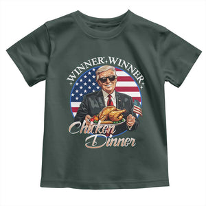 Trump Won 2024 Winner Toddler T Shirt Funny Winner Chicken Dinner American Flag TS02 Dark Forest Green Print Your Wear