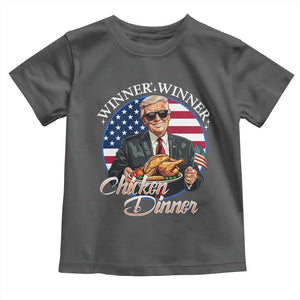 Trump Won 2024 Winner Toddler T Shirt Funny Winner Chicken Dinner American Flag TS02 Dark Heather Print Your Wear