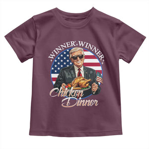 Trump Won 2024 Winner Toddler T Shirt Funny Winner Chicken Dinner American Flag TS02 Maroon Print Your Wear