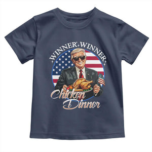 Trump Won 2024 Winner Toddler T Shirt Funny Winner Chicken Dinner American Flag TS02 Navy Print Your Wear